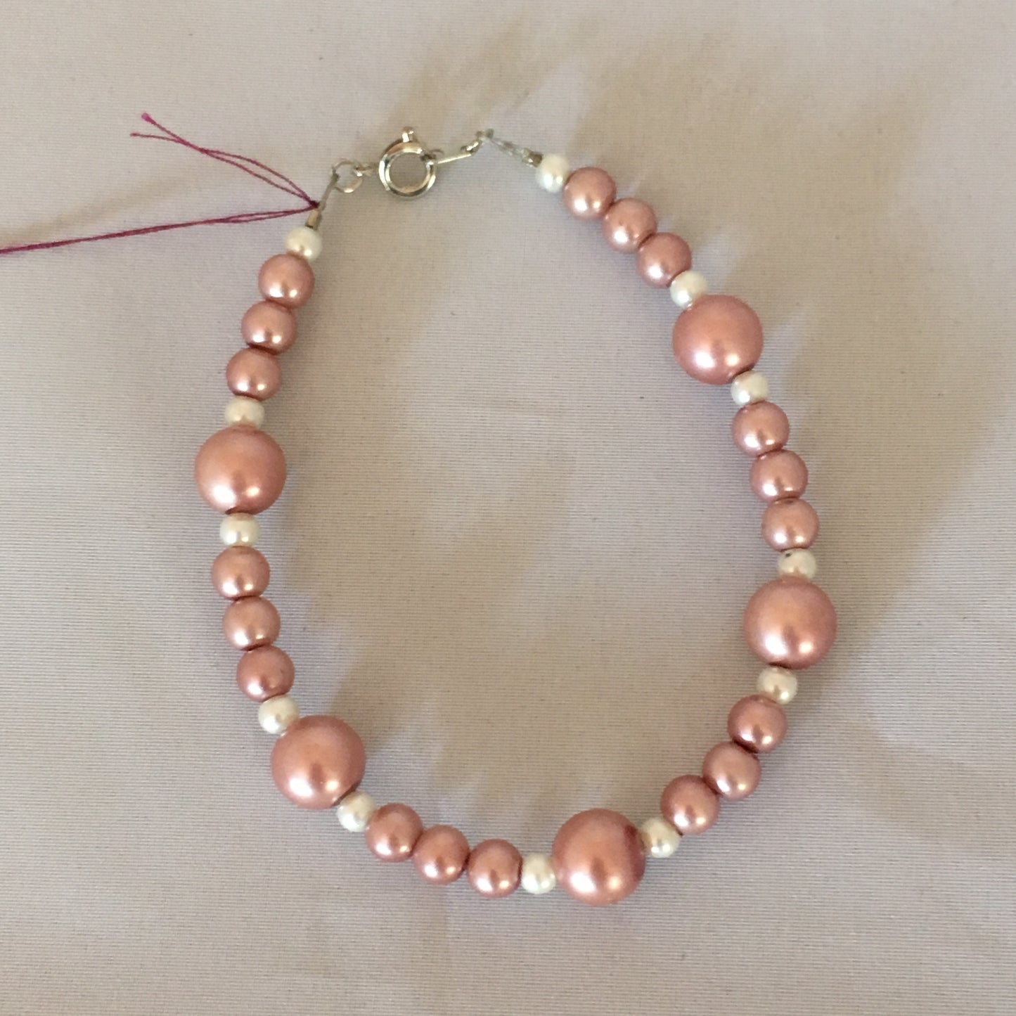 Rose & White Glass Pearl Bracelet