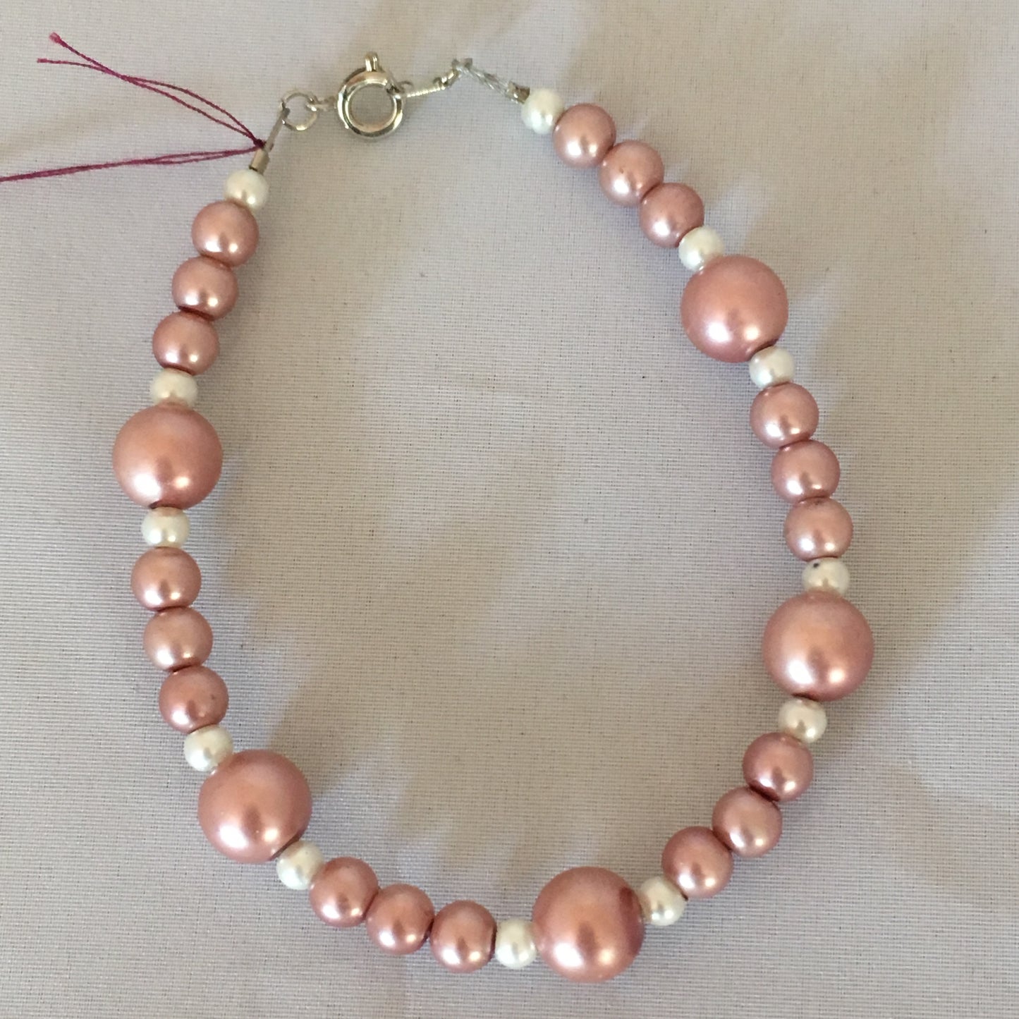 Rose & White Glass Pearl Bracelet