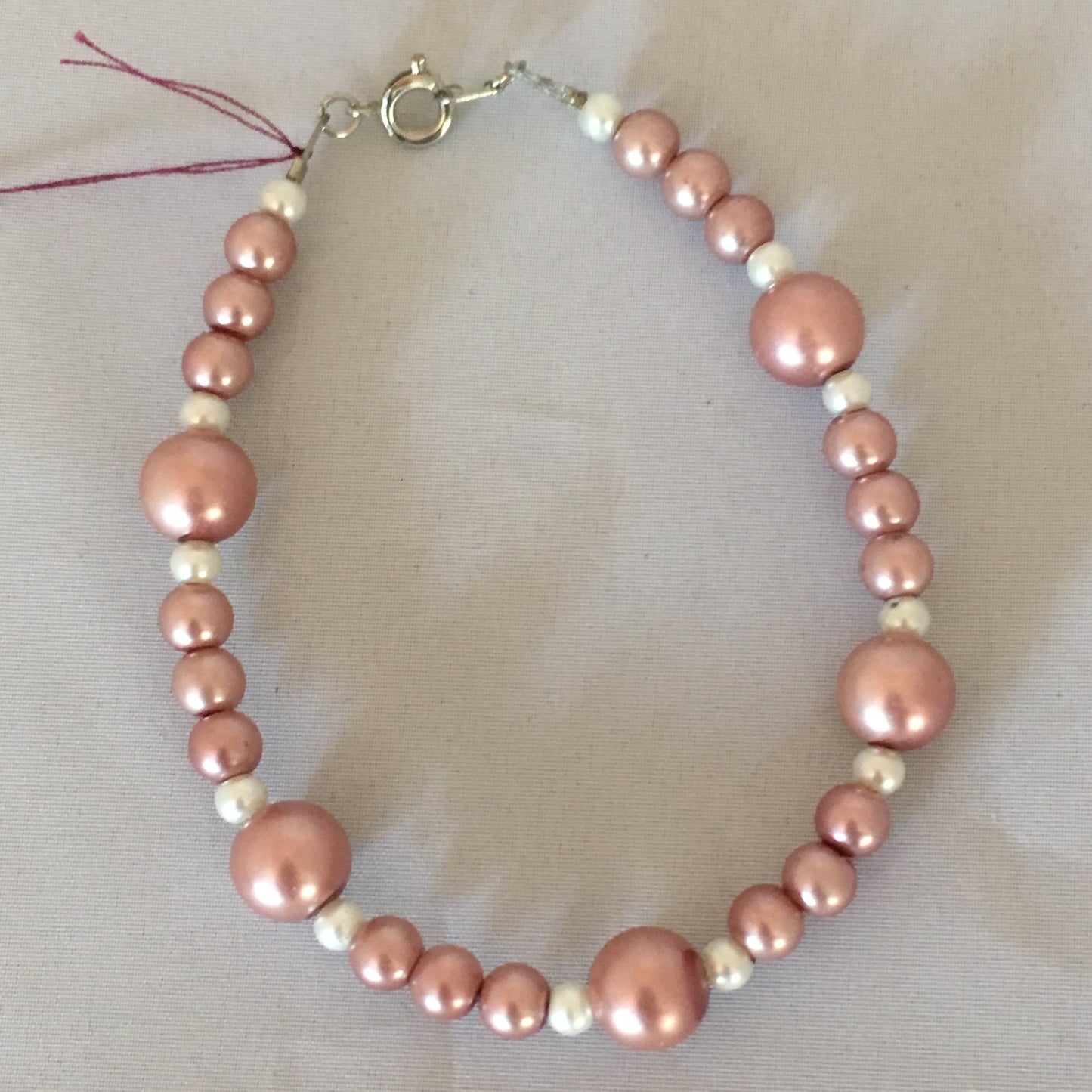 Rose & White Glass Pearl Bracelet
