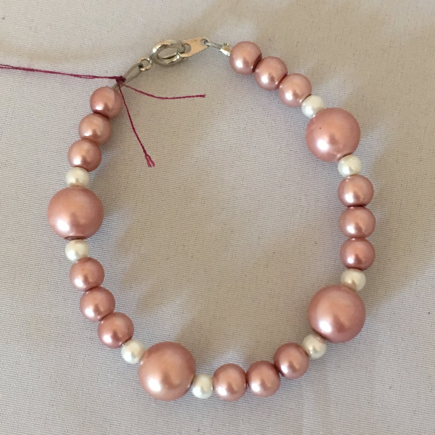 Rose & White Glass Pearl Bracelet