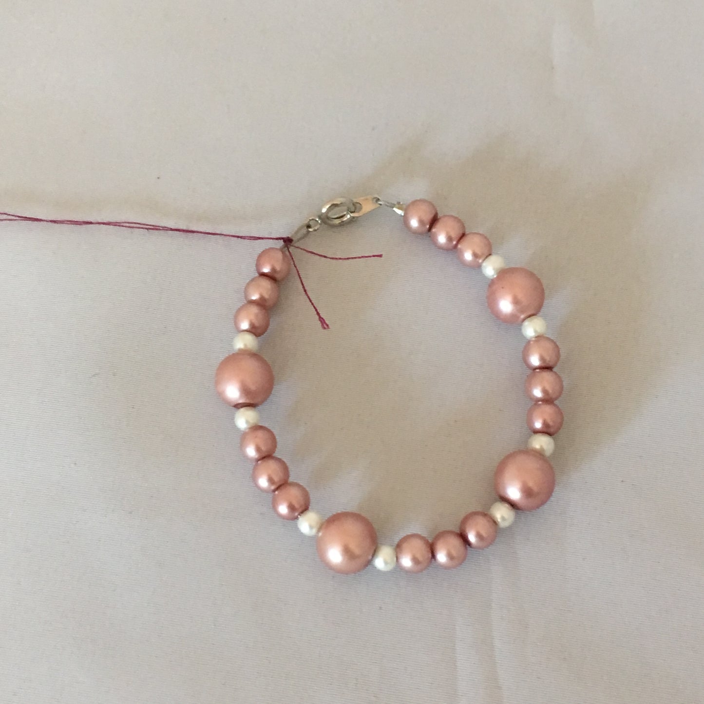 Rose & White Glass Pearl Bracelet