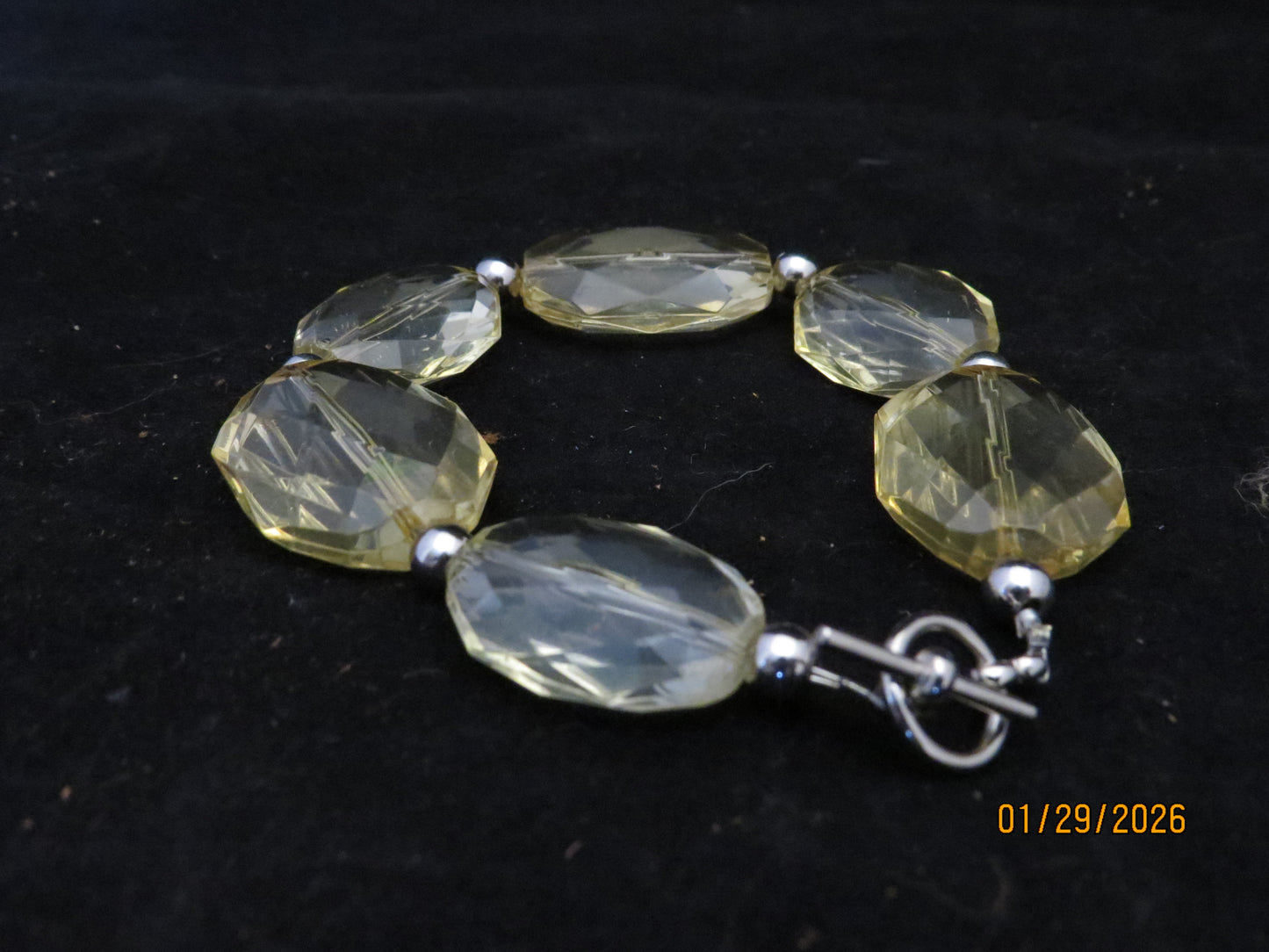 Clear Yellow & Silver Beaded Bracelet