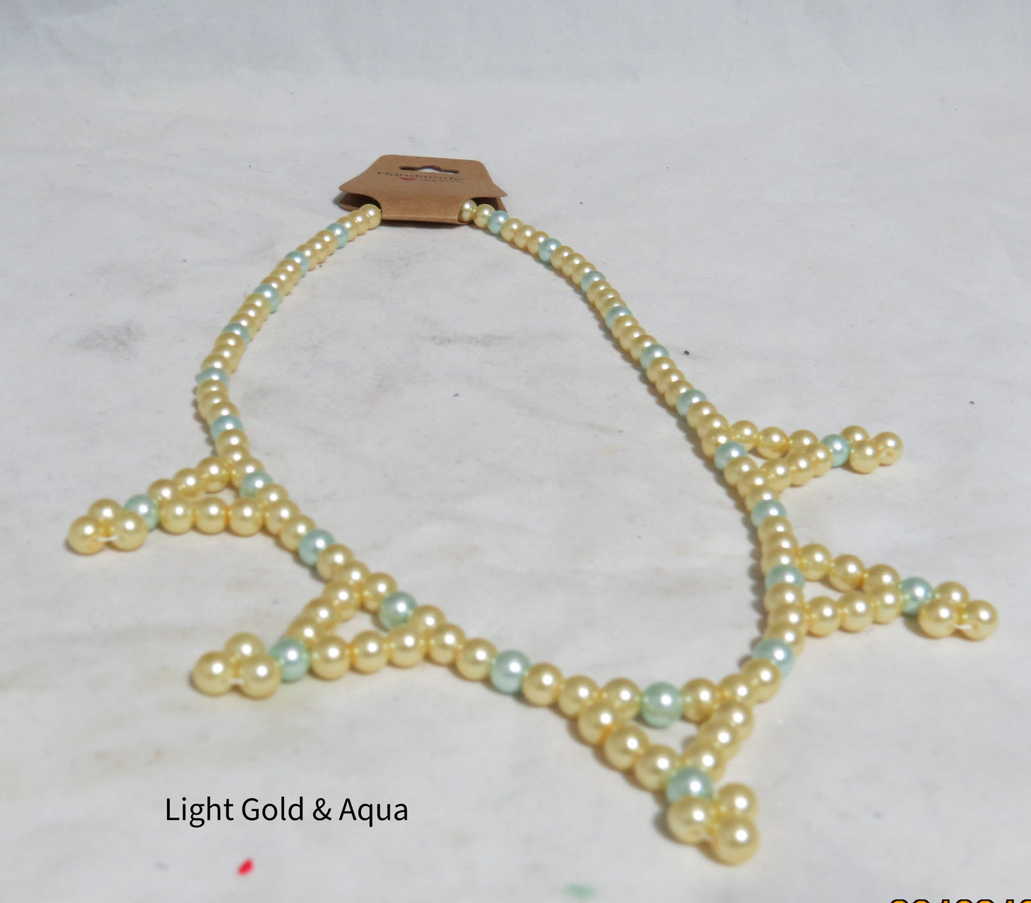 Light Gold & Aqua Glass Pearl Necklace