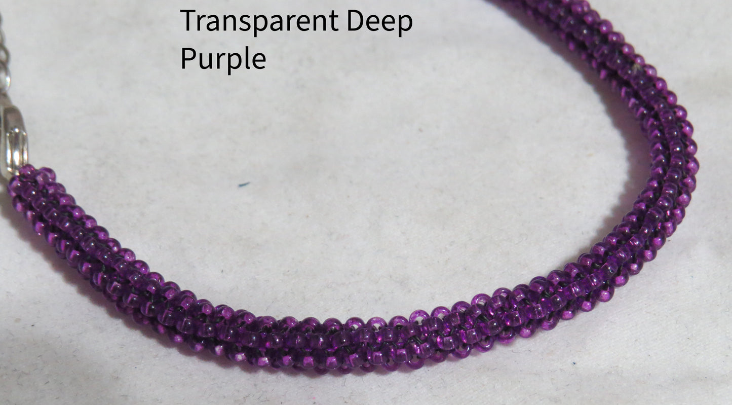 Transparent Dark Purple Tubular Peyote Bracelet