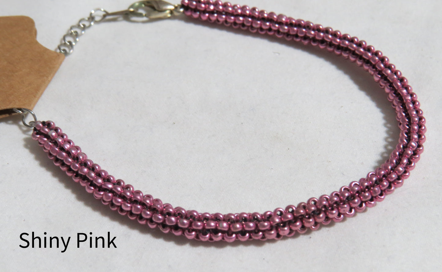 Shiny Pink Tubular Peyote Bracelet