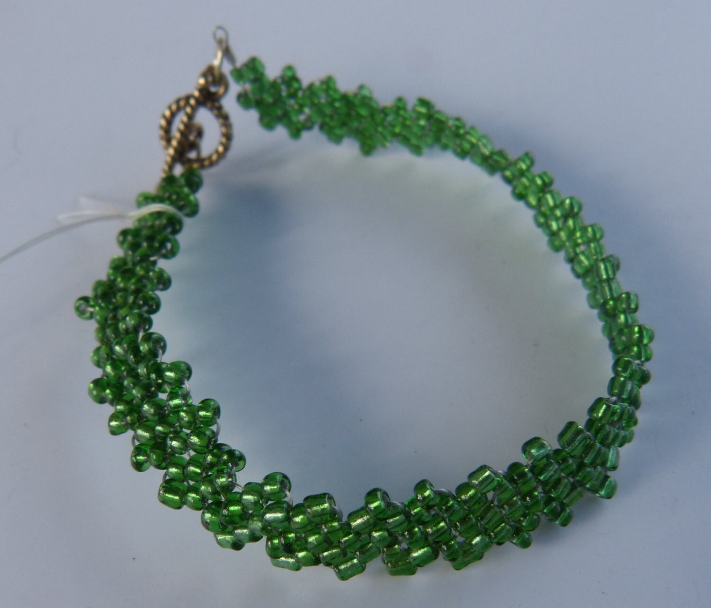 Silver Lined Emerald Green Peyote Simple Strap Bracelet