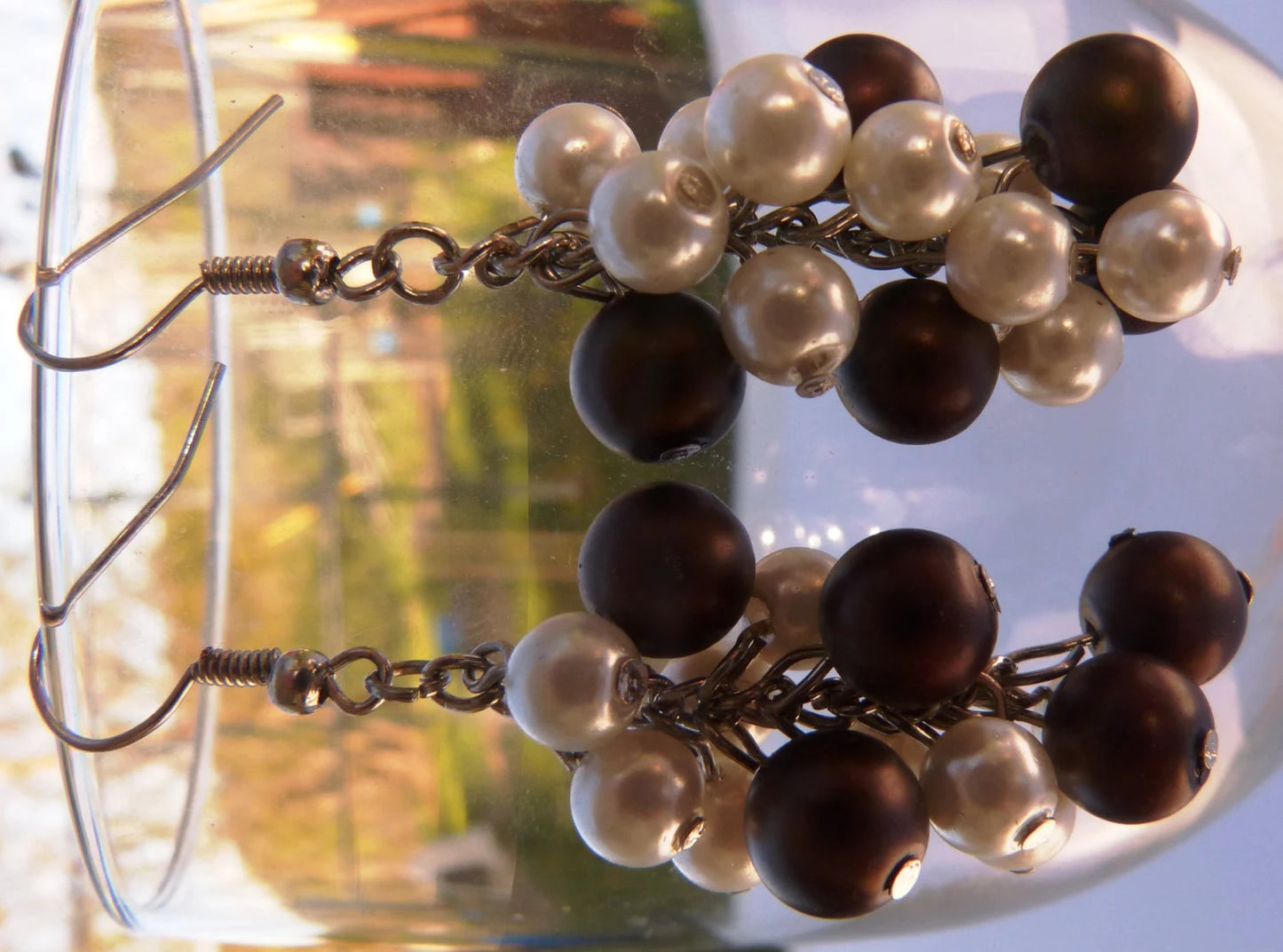 Brown & White Pearl Cluster Earrings