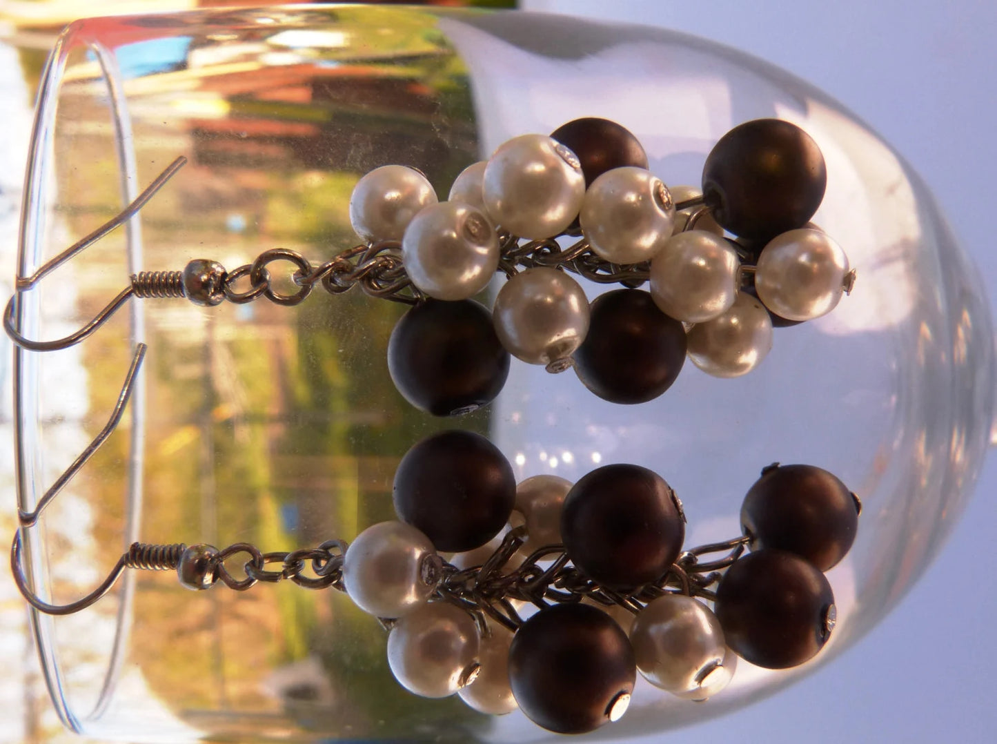 Brown & White Pearl Cluster Earrings