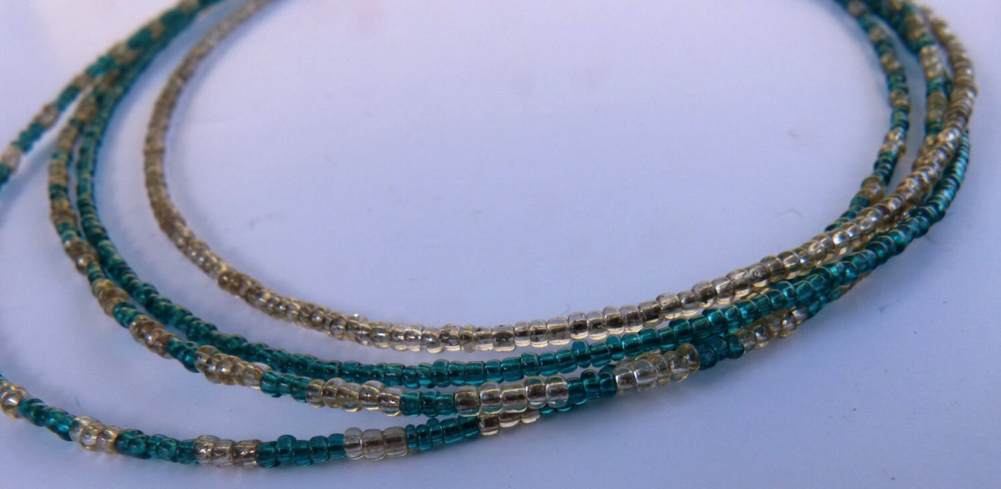 4 Strand Teal & Clear Seed Bead Necklace