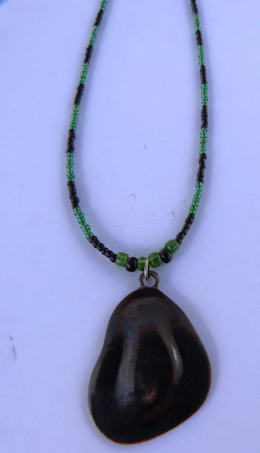 Green & Blak with Flat Metal Pendant Necklace