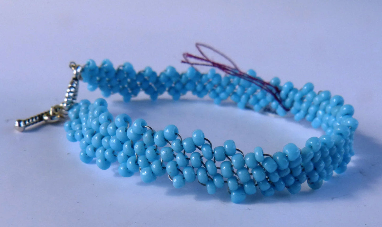 Opaque Turquoise Blue Peyote Simple Strap Bracelet
