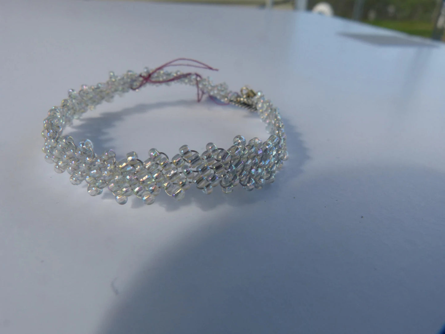 Rainbow Clear Peyote Simple Strap Bracelet