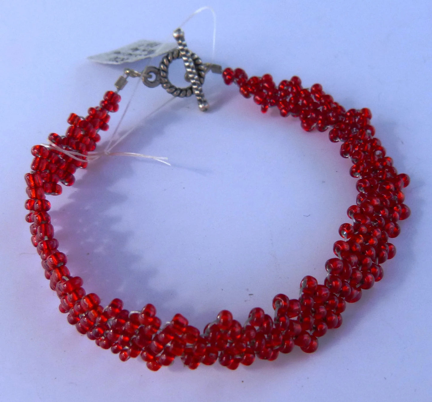 Silver Lined Ruby Red Peyote Simple Strap Bracelet