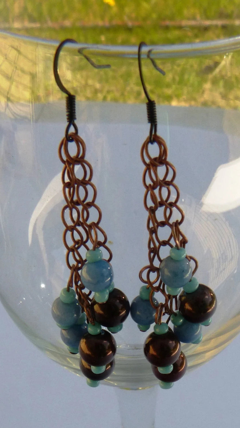 Blue & Brown Chain Earrings