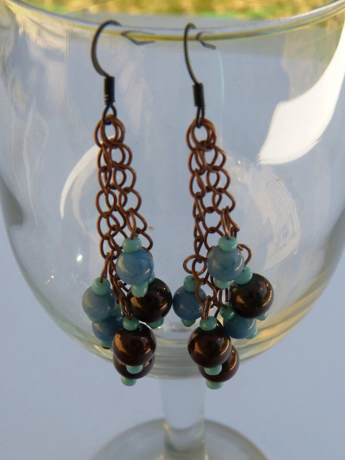 Blue & Brown Chain Earrings