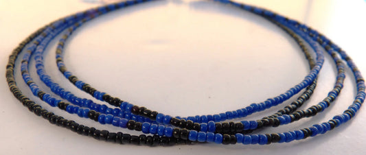 4 Strand Blue & Black Seed Bead Necklace