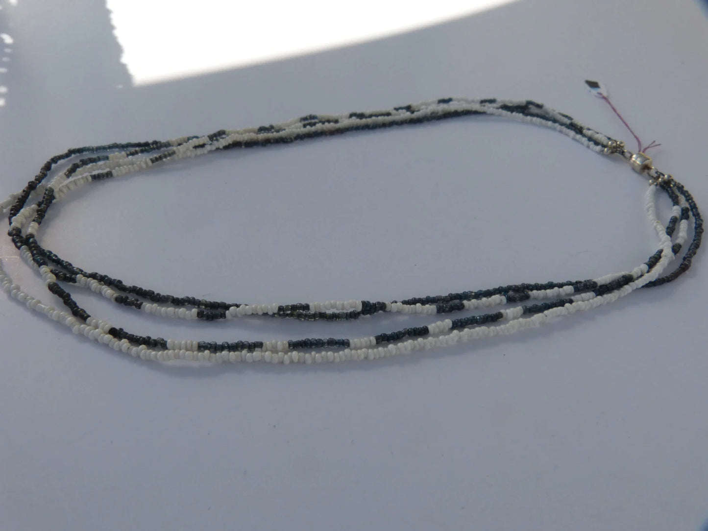 4 strand Black & White Seed Bead Necklace