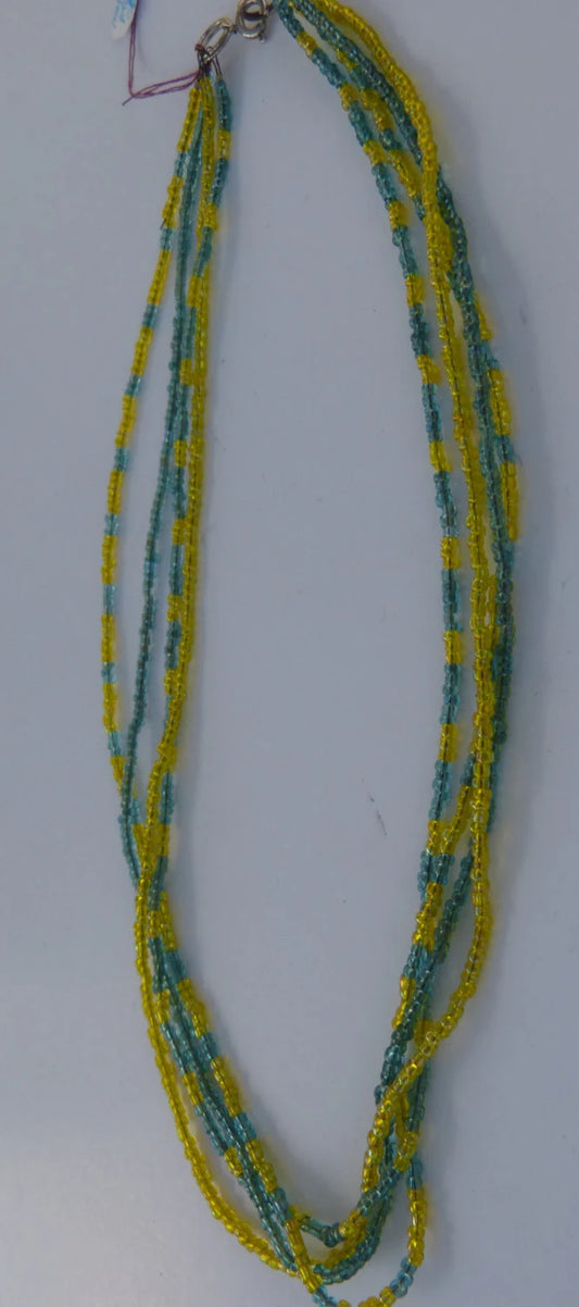4 Strand Blue & Yellow Seed Bead Necklace