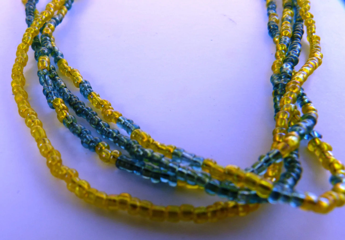 4 Strand Blue & Yellow Seed Bead Necklace