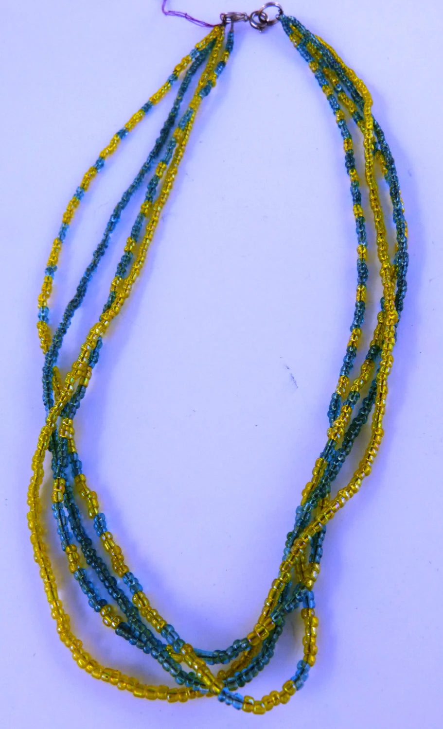 4 Strand Blue & Yellow Seed Bead Necklace