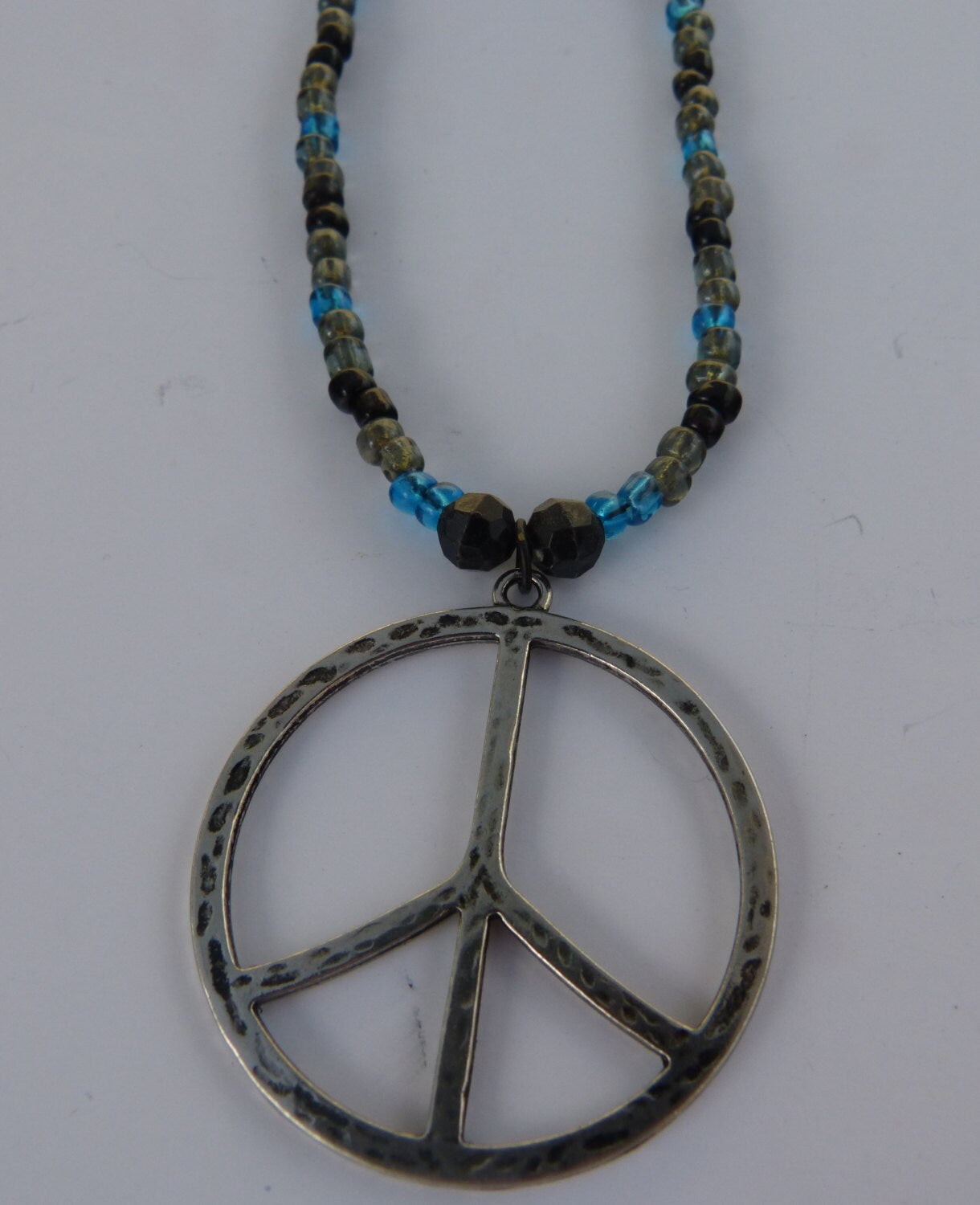 Blue, Black & Gray with a Peace Sign Pendant