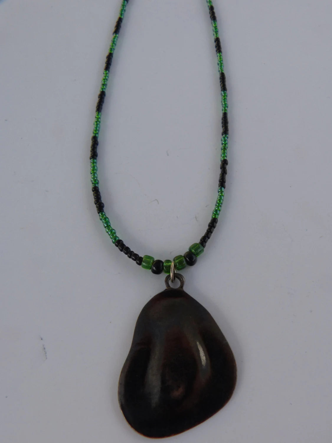 Green & Blak with Flat Metal Pendant Necklace