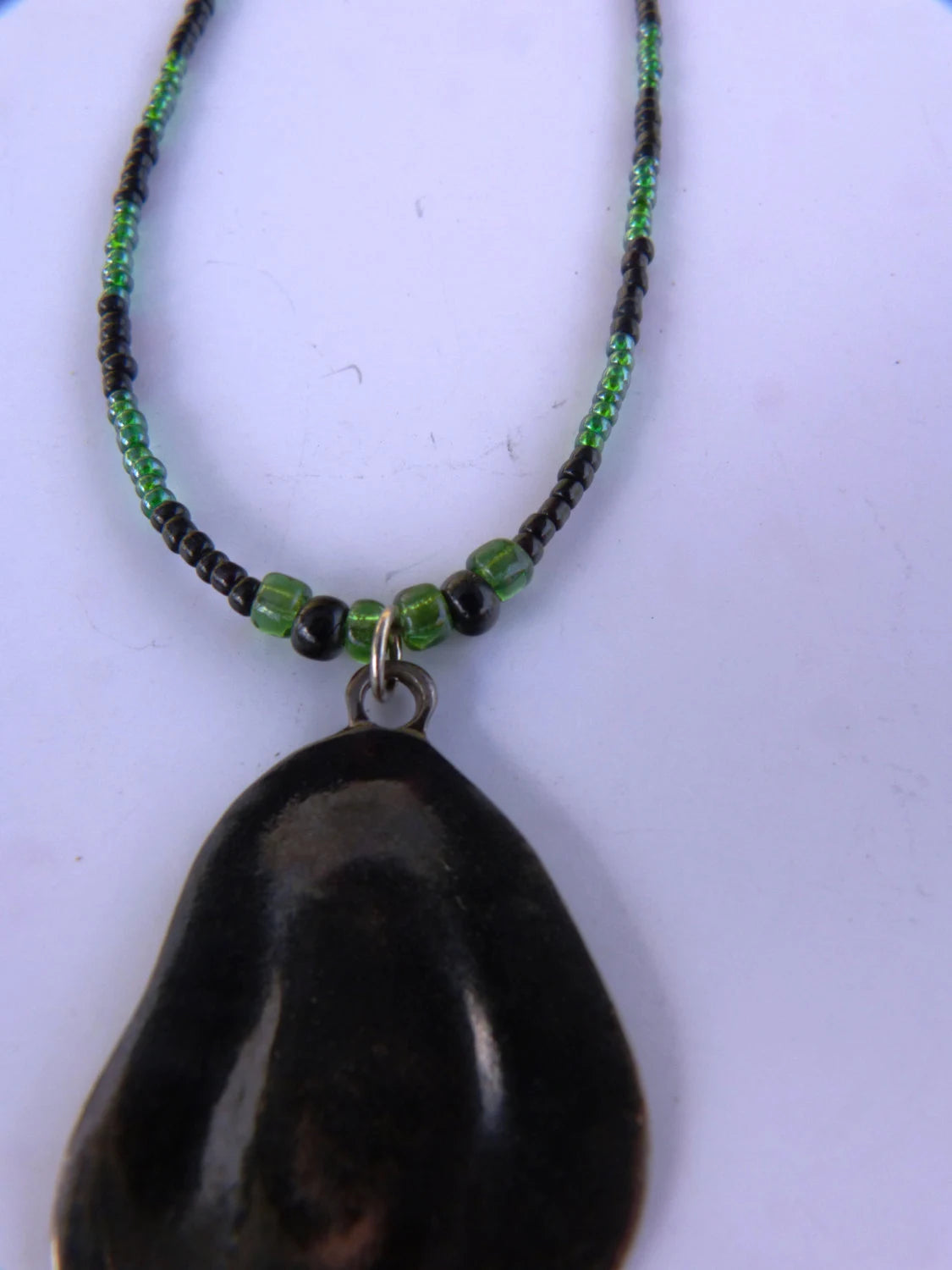 Green & Blak with Flat Metal Pendant Necklace