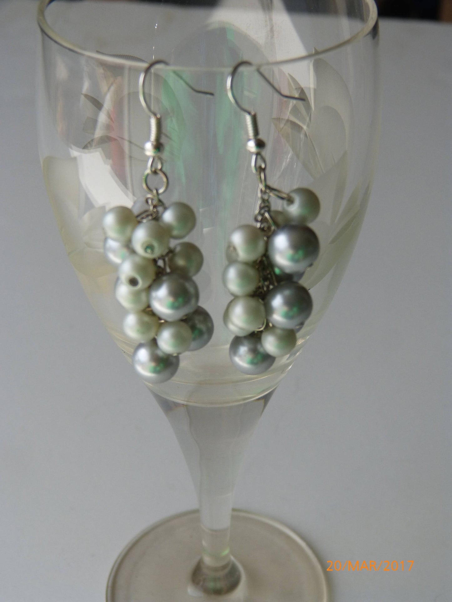 Light Gray & White Pearl cluster Earring