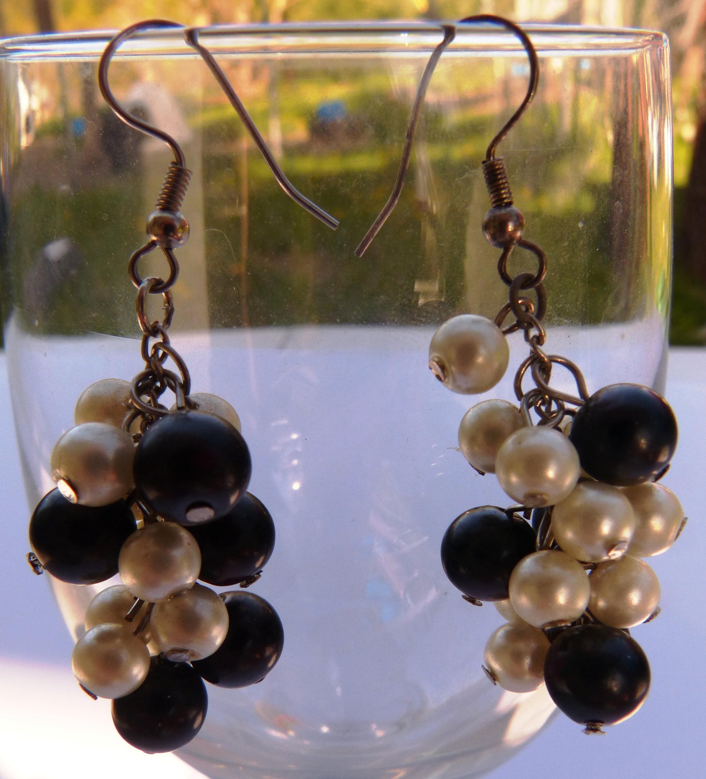 Black & While Pearl Cluster Earrings