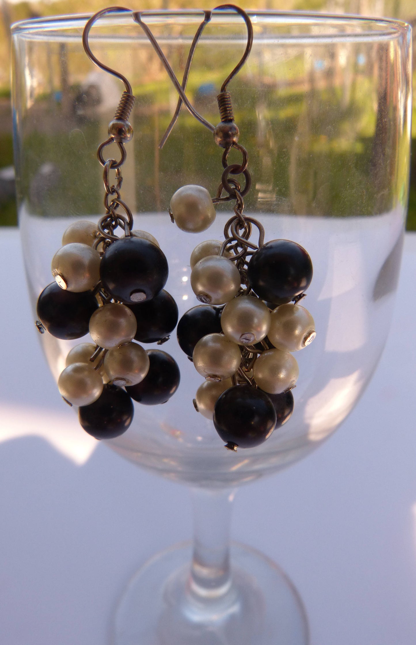 Black & While Pearl Cluster Earrings
