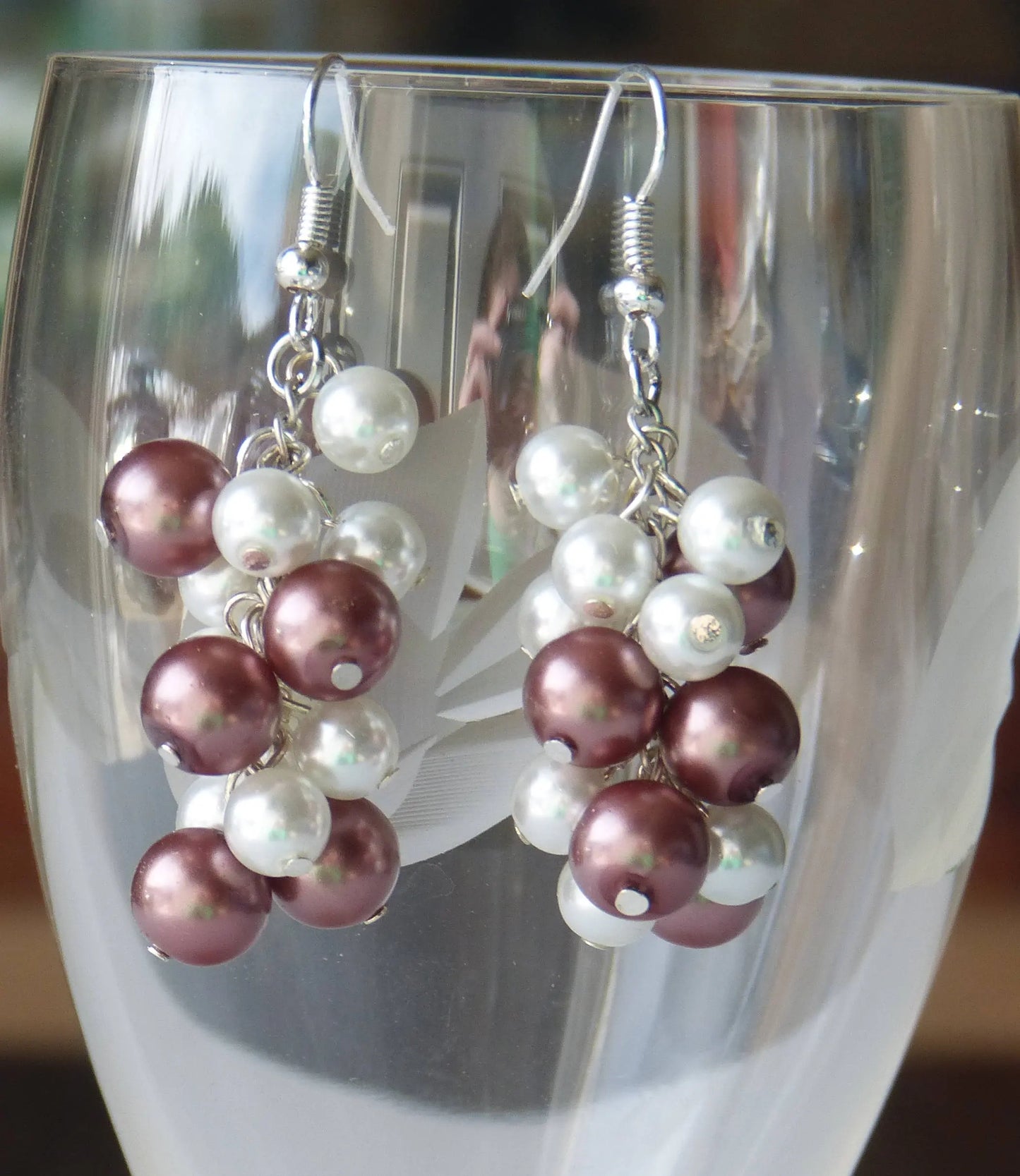 Light Brown & White Pearl Cluster Earrings