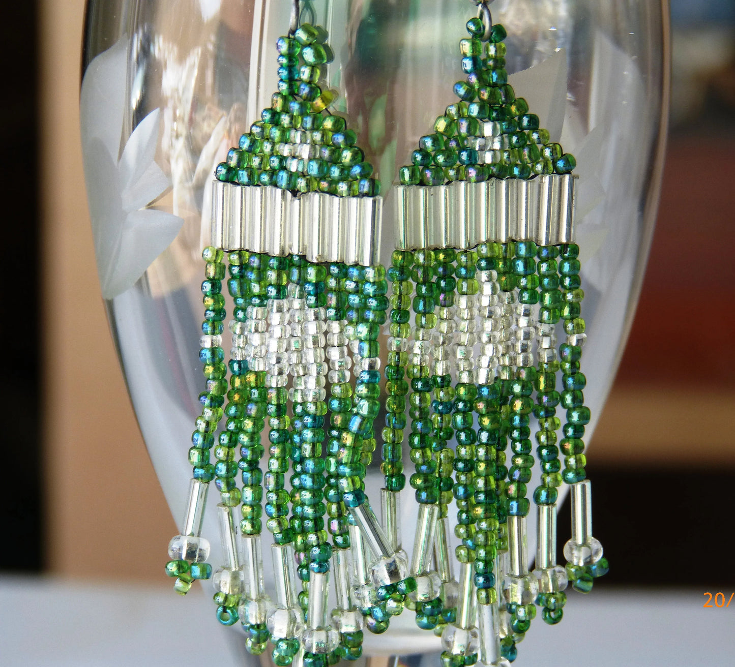 Rainbow Green & Clear Tassel Earrings