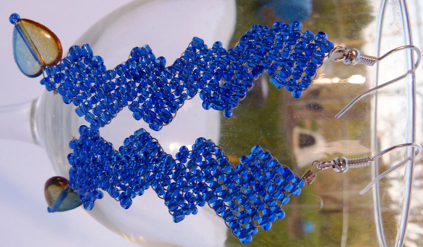 Silver Lined Royal Blue Wide Row Earrings