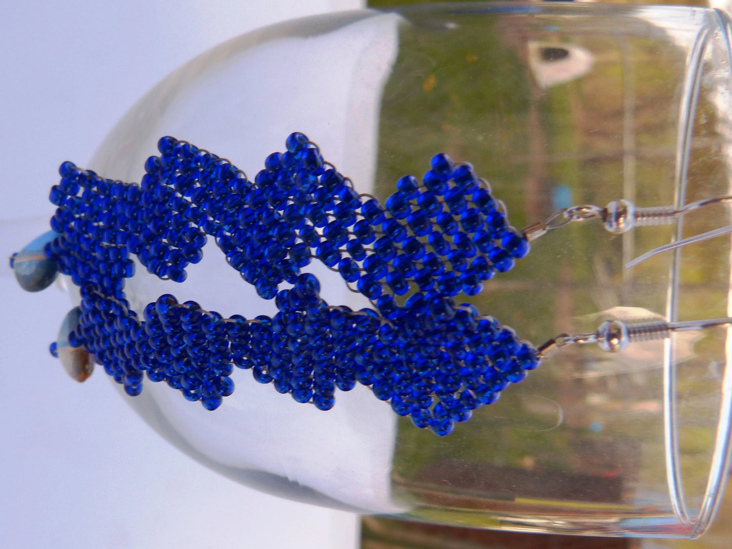 Silver Lined Royal Blue Wide Row Earrings