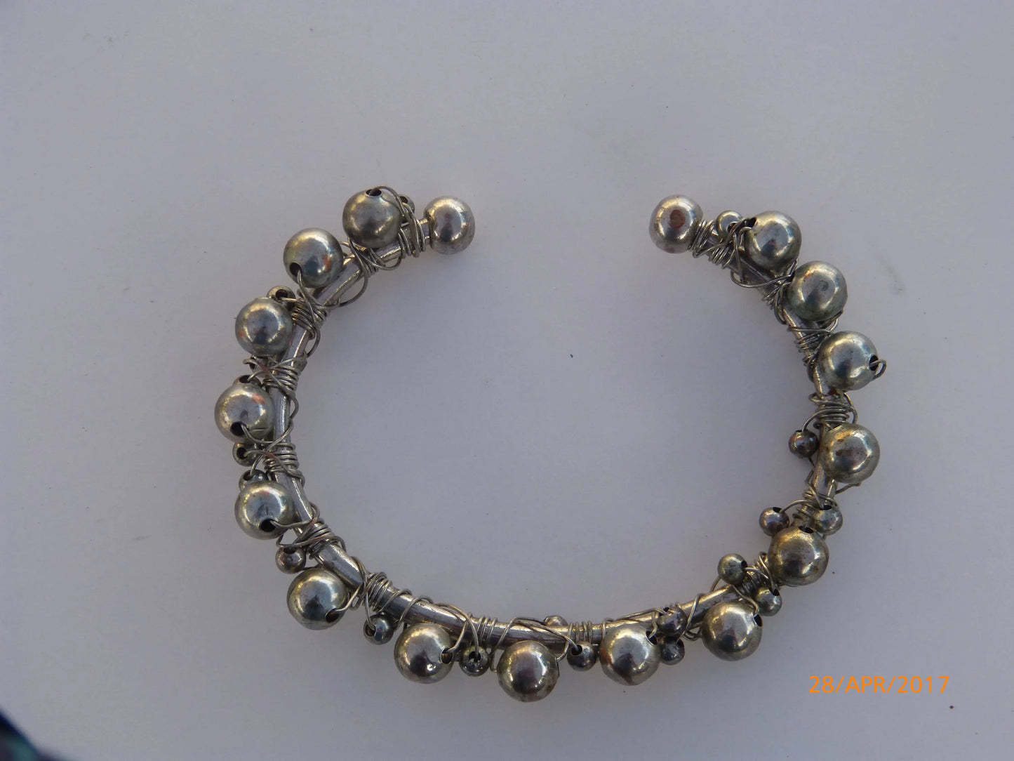 Silver Bangle with Silver Beads Bracelet