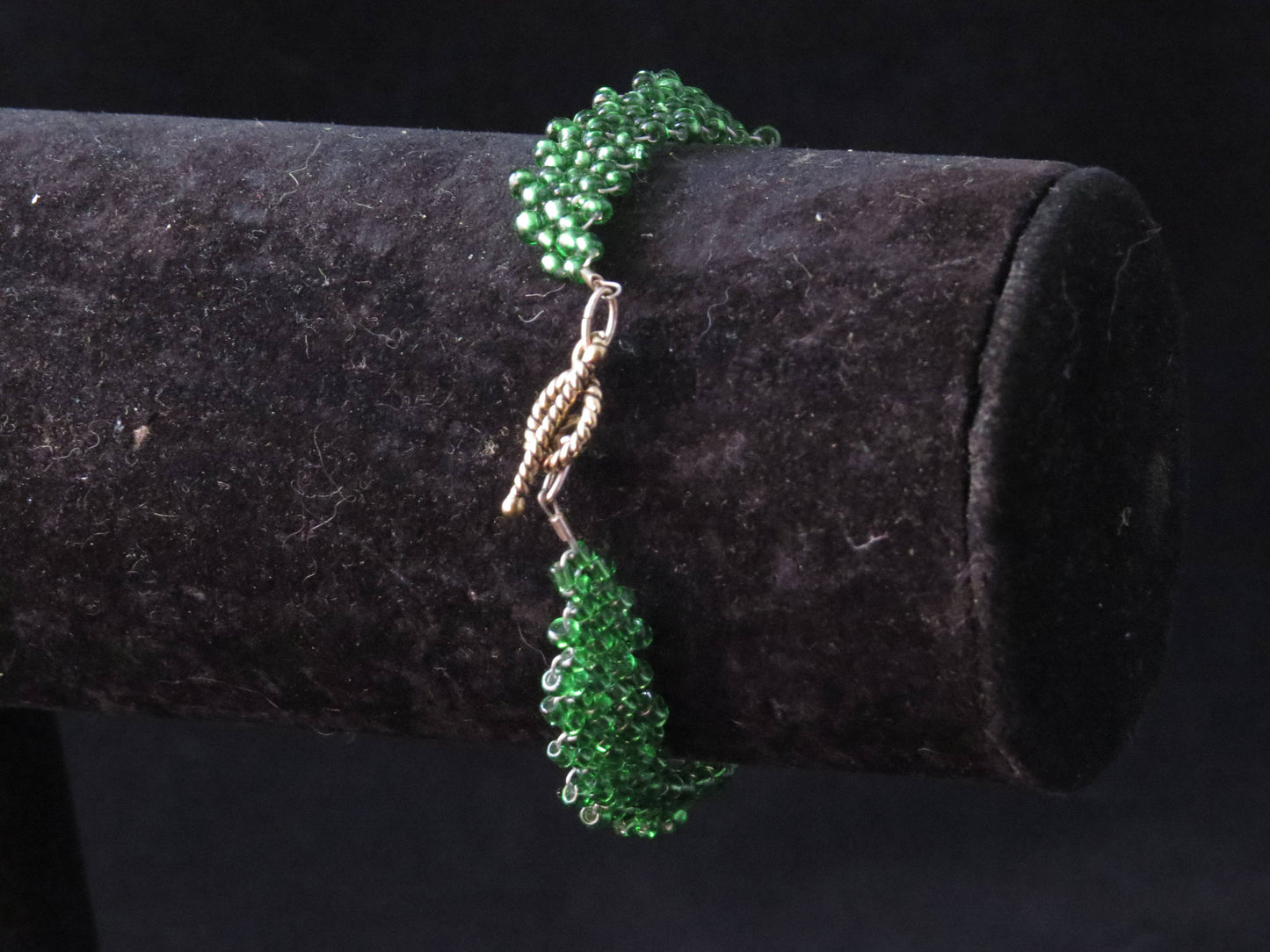 Silver Lined Emerald Green Peyote Simple Strap Bracelet