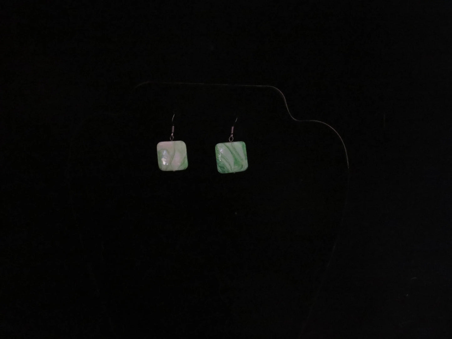 Green Square Shell Earrings