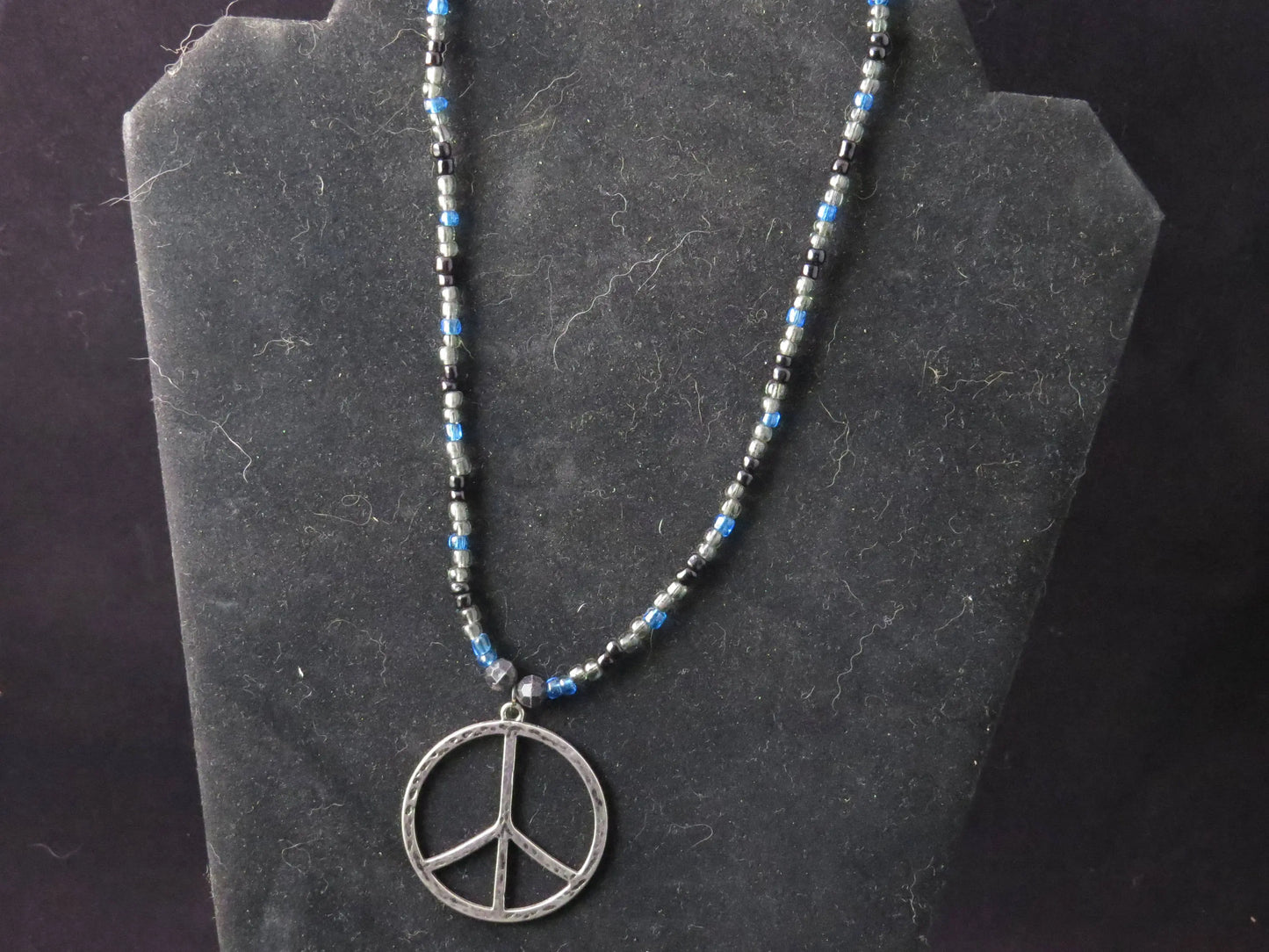 Blue, Black & Gray with a Peace Sign Pendant