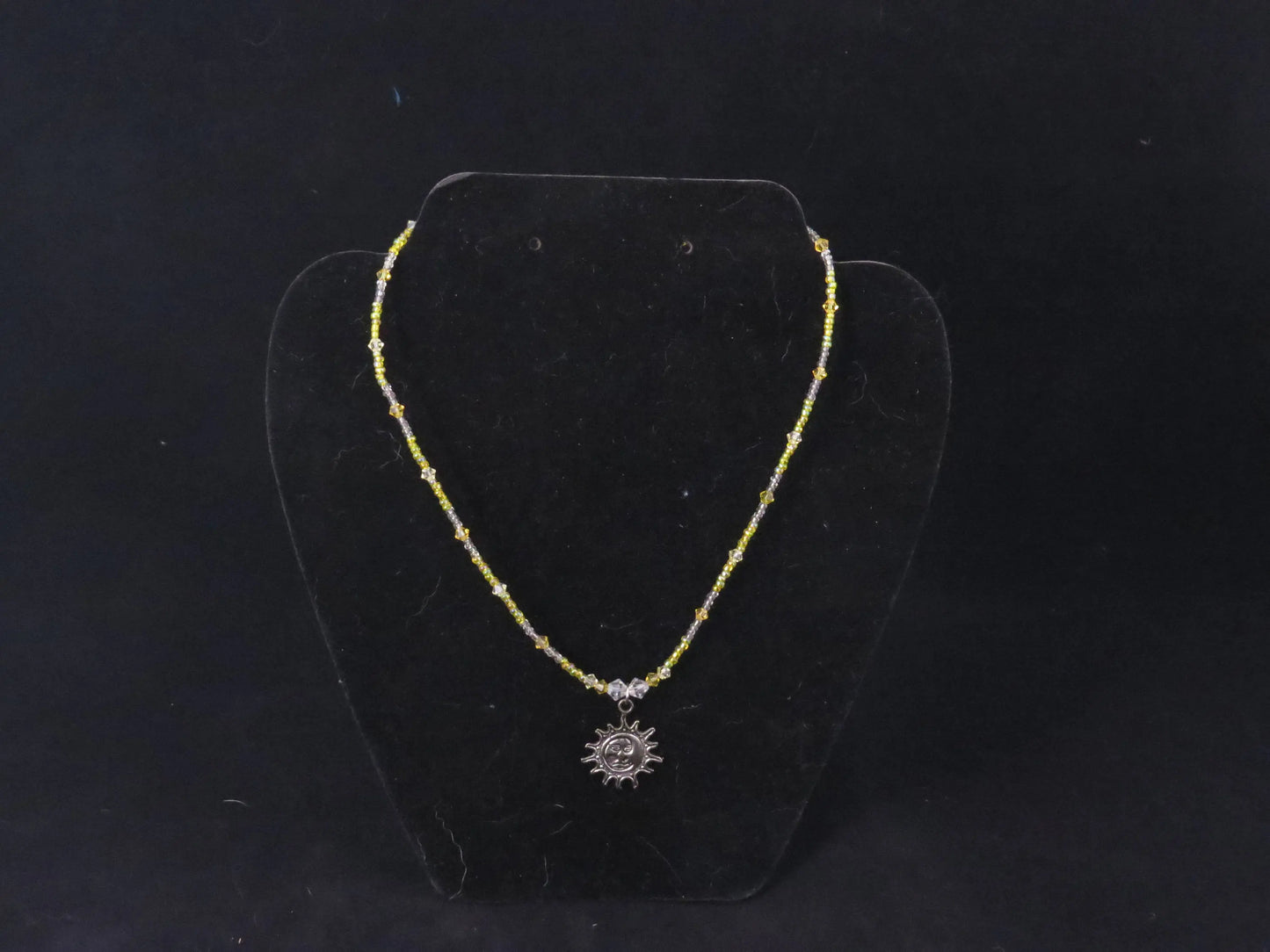 Yellow & Clear Seed bead necklace with sun/moon Pendant