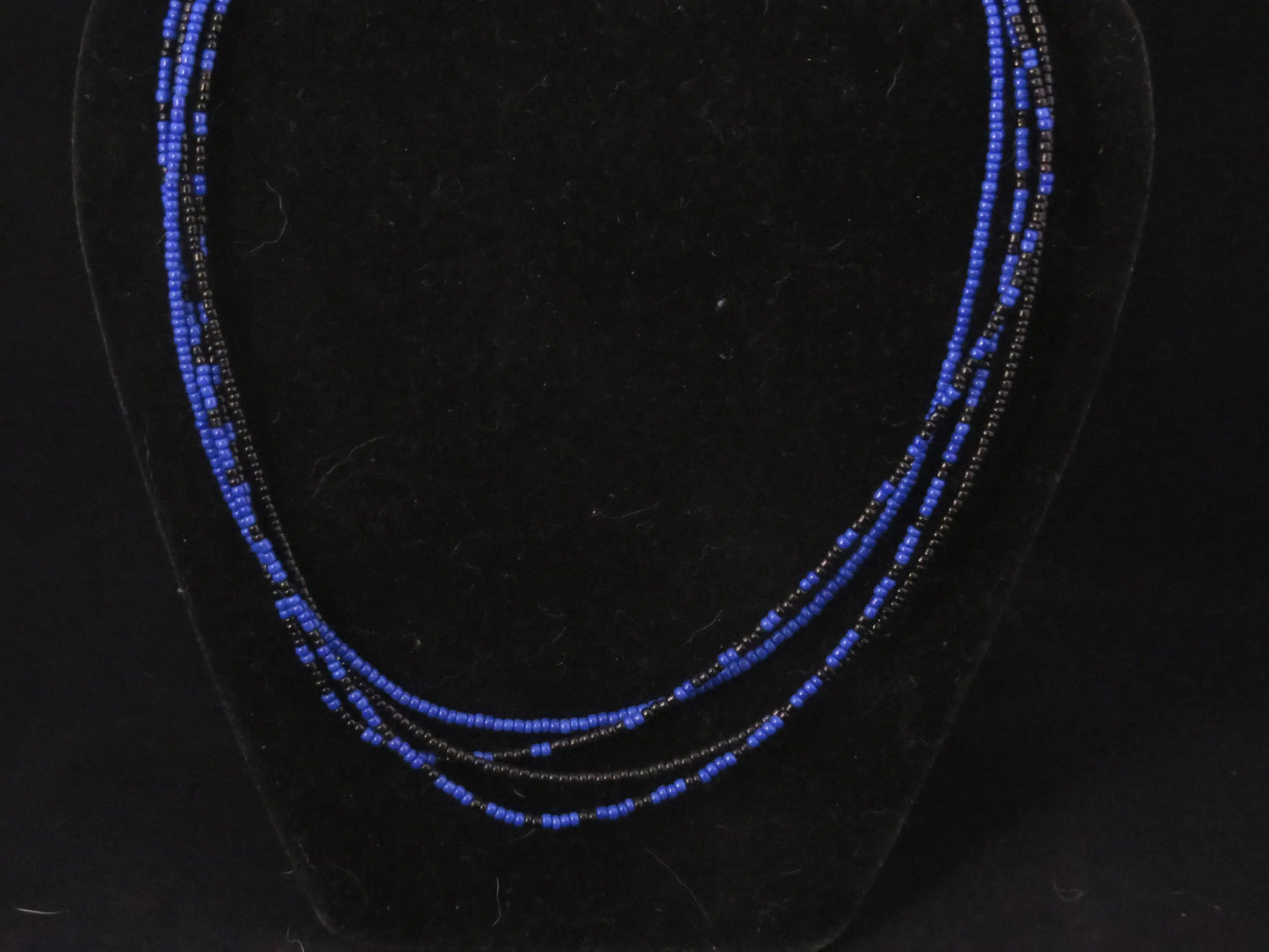 4 Strand Blue & Black Seed Bead Necklace