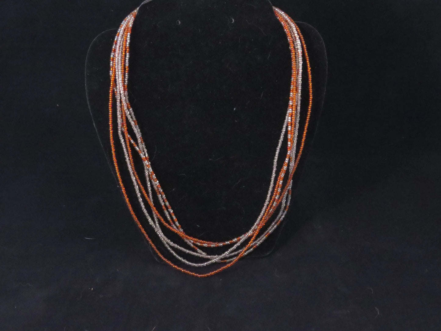 6 Strand Orange & Clear Seed Bead Necklace