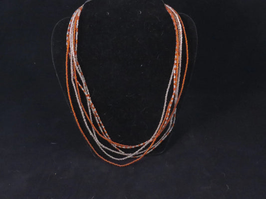 6 Strand Orange & Clear Seed Bead Necklace