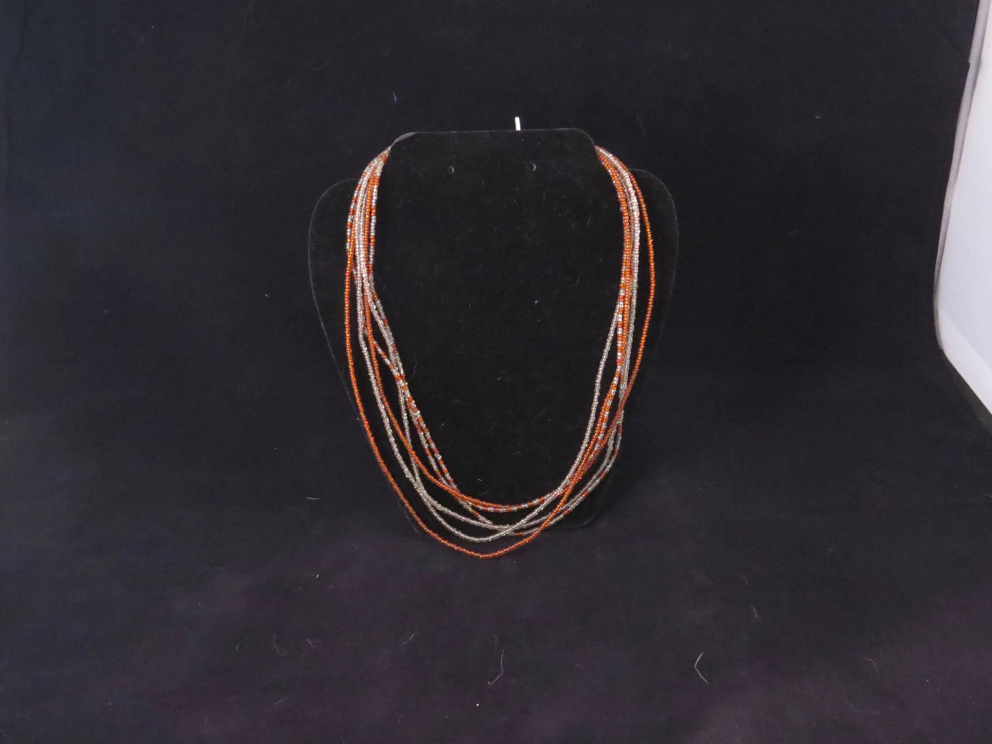 6 Strand Orange & Clear Seed Bead Necklace