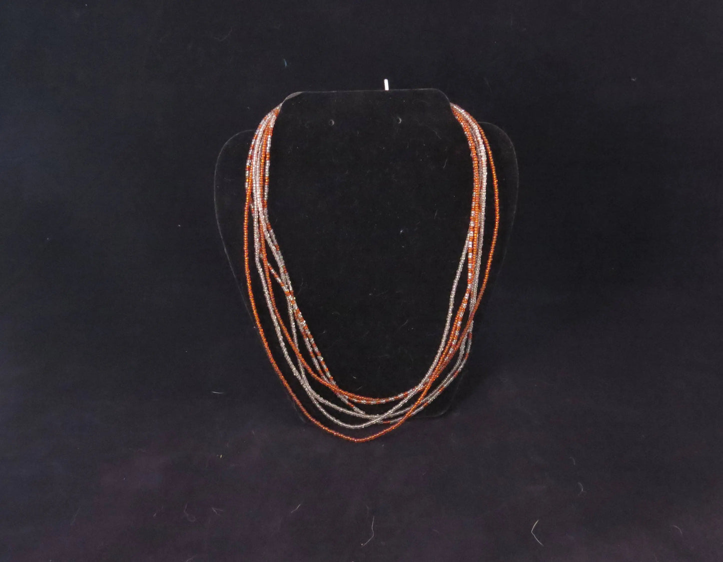 6 Strand Orange & Clear Seed Bead Necklace