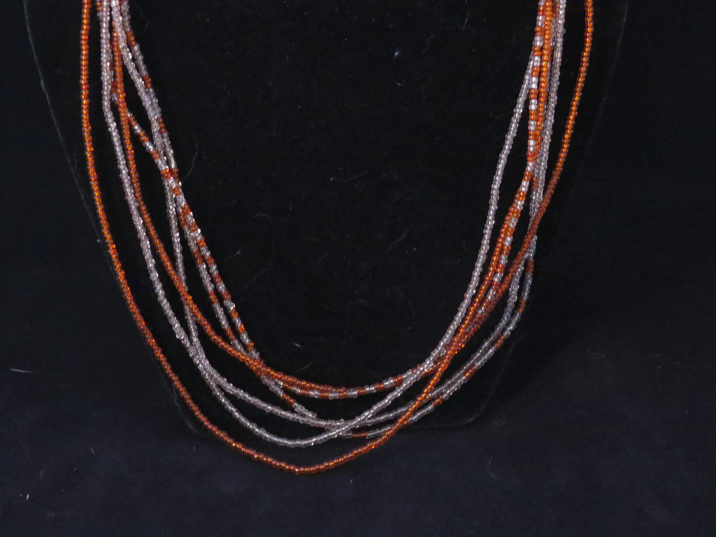 6 Strand Orange & Clear Seed Bead Necklace
