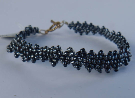 Opaque Luster Black Peyote Simple Strap Bracelet