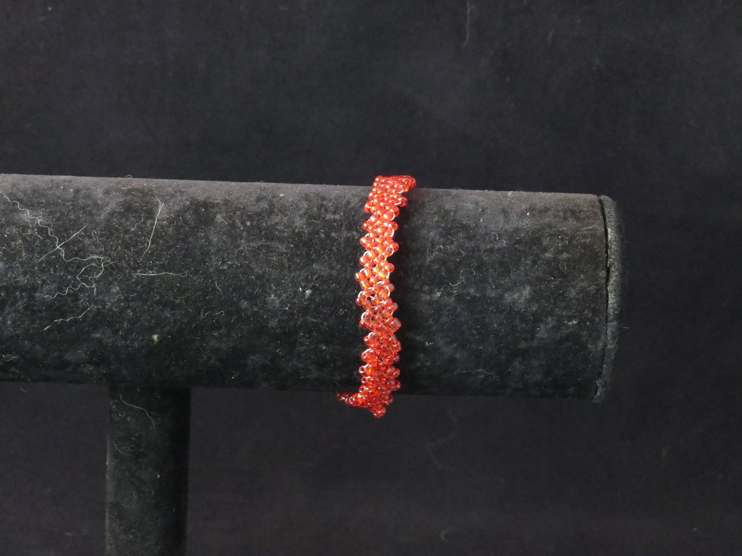 Transparent Ruby Red Peyote Simple Strap Bracelet