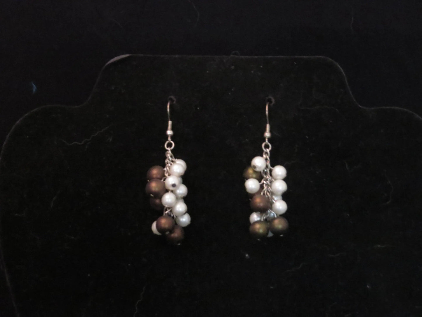Brown & White Pearl Cluster Earrings