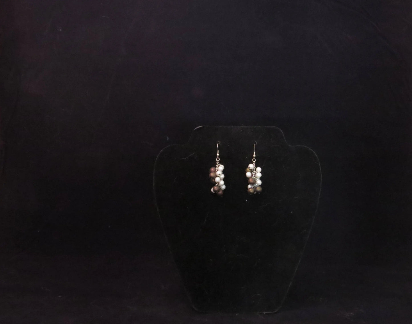 Brown & White Pearl Cluster Earrings