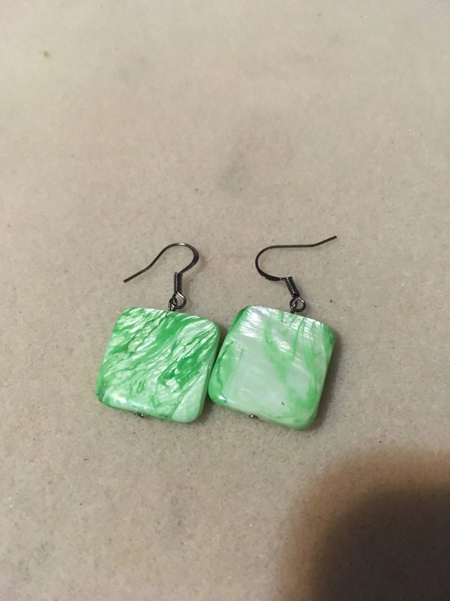 Green Square Shell Earrings